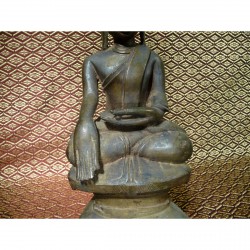 Antique Shan Buddha in Patinated Bronze on Throne – Burma, 1700–1750, 31 cm - BR212