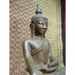 Antique Shan Buddha in Patinated Bronze on Throne – Burma, 1700–1750, 31 cm - BR212