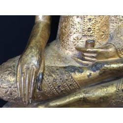 Großer Bangkok-Buddha aus vergoldeter Bronze auf Thron – Thailand, 19. Jahrhundert, 56 cm - BR254