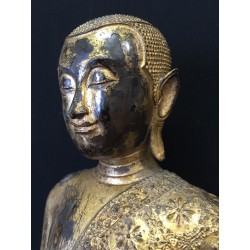 Großer Bangkok-Buddha aus vergoldeter Bronze auf Thron – Thailand, 19. Jahrhundert, 56 cm - BR254