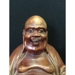 Happy Buddha aus Hartholz mit Einlegearbeiten – Thailand, 20. Jahrhundert - AND264