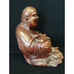 Happy Buddha aus Hartholz mit Einlegearbeiten – Thailand, 20. Jahrhundert - AND264