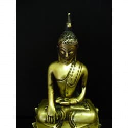 Antique Shan Buddha in Bronze – “Calling Earth to Witness”, Large Lotus Throne - BR102