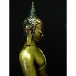 Antiker Shan-Buddha aus Bronze – „Die Erde als Zeugin rufen“, großer Lotusthron - BR102