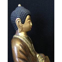 Meditierender Nepal-Buddha aus Bronze/Kupfer mit vergoldetem Gesicht – 21 cm - BR278