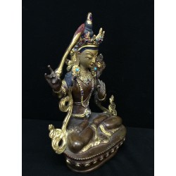 Manjushri-Buddha aus Bronze/Kupfer mit Steinen und Korallen – Nepal, 15 cm - BR280