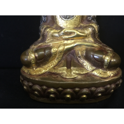 Seltener meditierender Nepal-Buddha mit vergoldetem Gesicht und Inschrift – 13 cm - BR284