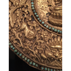 Tibetan Copper Plate with Buddha and Coral Inlay – 20th Century - AND280