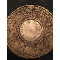 Tibetan Copper Plate with Buddha and Coral Inlay – 20th Century - AND280