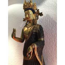 Seltener großer Dipankara-Buddha aus Bronze/Kupfer mit Feuervergoldung – Nepal, 51 cm - BR296