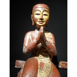 Paar Mönche in rotem Lack mit Steinbesatz aus Burma - Munke-012