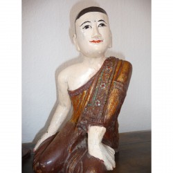 Pair of Monks in Red Lacquer with Stone Inlays from Burma - Munke-012