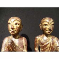Small Pair of Wooden Monks with Gilding from Burma - Munke-006