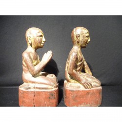 Small Pair of Wooden Monks with Gilding from Burma - Munke-006