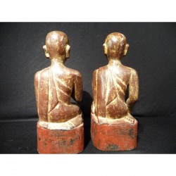 Small Pair of Wooden Monks with Gilding from Burma - Munke-006