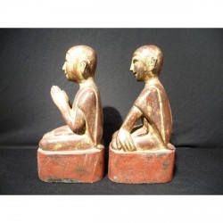 Small Pair of Wooden Monks with Gilding from Burma - Munke-006