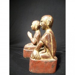 Small Pair of Wooden Monks with Gilding from Burma - Munke-006