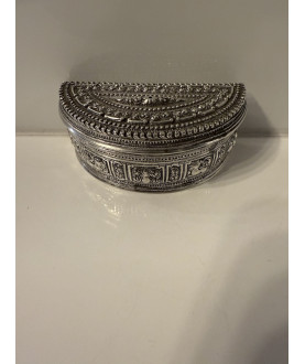 Antique Half Moon Silver Box with Animal Motifs – Sil-0121