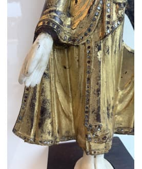 Rare Standing Mandalay Buddha in Alabaster and Gilt Wood – Burma, Early 20th Century, 83 cm - A181