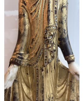 Rare Standing Mandalay Buddha in Alabaster and Gilt Wood – Burma, Early 20th Century, 83 cm - A181