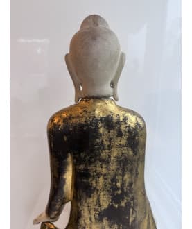 Rare Standing Mandalay Buddha in Alabaster and Gilt Wood – Burma, Early 20th Century, 83 cm - A181