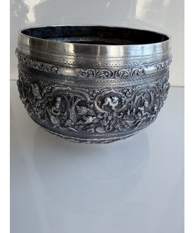 Large Antique Silver Bowl with Royal Scenes – Sil-0129