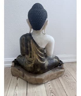 High-End Mandalay Buddha in Alabaster with Stone Inlay – Burma, 19th Century, 52 cm - A182