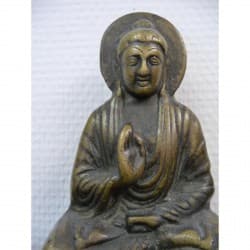 Buddha in Bronze with Inscription on Throne – Burma, c. 1980s, 16 cm - BR130