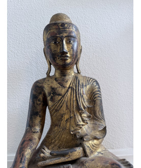 Stor Mandalay Buddha i bronze med perlemorsøjne og forgyldning – Burma, 1800-tallet, 61 cm - BR343