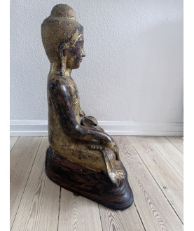Large Mandalay Buddha in Bronze with Mother-of-Pearl Eyes and Gilding – Burma, 19th Century, 61 cm - BR343