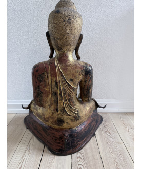 Großer Mandalay-Buddha aus Bronze mit Perlmuttaugen und Vergoldung – Burma, 19. Jahrhundert, 61 cm - BR343