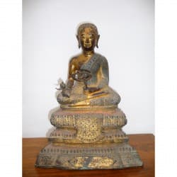 Antique Bangkok Buddha in Gilt Bronze with Inscription – Thailand, Late 19th Century, 35 cm - BR179