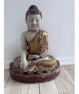 High-End Mandalay-Buddha aus weißem Alabaster mit Vergoldung und Steinverzierung – Burma, 19. Jahrhundert, 55 cm - A186