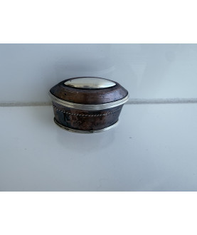 Antique Copper Lime Box with Silver Inlay – Sil-0135