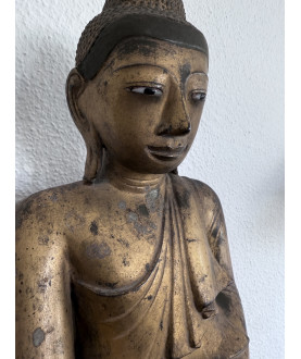 Mandalay-Buddha aus Bronze mit Perlmuttaugen und Vergoldung – Burma, 19. Jahrhundert, 44 cm - BR344