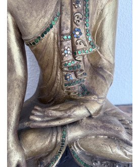 Früher Mandalay-Buddha aus Bronze mit Vergoldung und Steineinlagen – Burma, 19. Jahrhundert, 46 cm - BR347