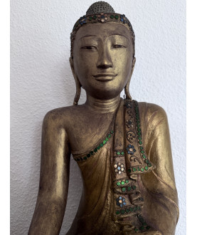 Early Mandalay Buddha in Bronze with Gilding and Stone Inlay – Burma, 19th Century, 46 cm - BR347
