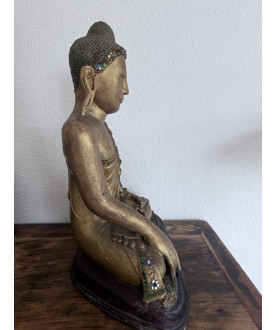 Früher Mandalay-Buddha aus Bronze mit Vergoldung und Steineinlagen – Burma, 19. Jahrhundert, 46 cm - BR347
