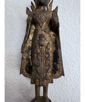 Antiker Bangkok-Buddha aus teilweise vergoldeter Bronze auf hohem Thron – Thailand, 19. Jahrhundert, 37 cm - BR350