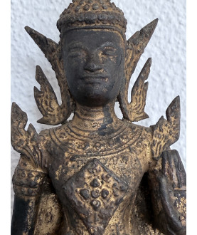 Antiker Bangkok-Buddha aus teilweise vergoldeter Bronze auf hohem Thron – Thailand, 19. Jahrhundert, 37 cm - BR350