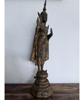 Antiker Bangkok-Buddha aus teilweise vergoldeter Bronze auf hohem Thron – Thailand, 19. Jahrhundert, 37 cm - BR350