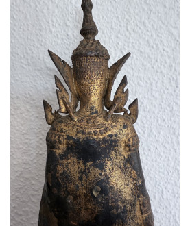 Antiker Bangkok-Buddha aus teilweise vergoldeter Bronze auf hohem Thron – Thailand, 19. Jahrhundert, 37 cm - BR350