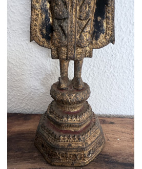 Antiker Bangkok-Buddha aus teilweise vergoldeter Bronze auf hohem Thron – Thailand, 19. Jahrhundert, 37 cm - BR350