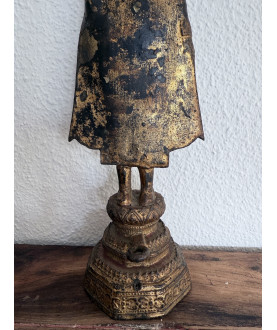 Antiker Bangkok-Buddha aus teilweise vergoldeter Bronze auf hohem Thron – Thailand, 19. Jahrhundert, 37 cm - BR350
