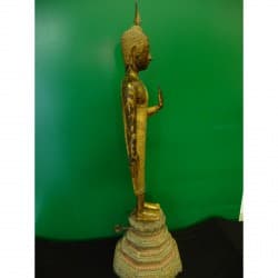 Antiker stehender Bangkok-Buddha aus Bronze auf Lotus-Thron – Thailand, 19. Jahrhundert, 82 cm - BR135