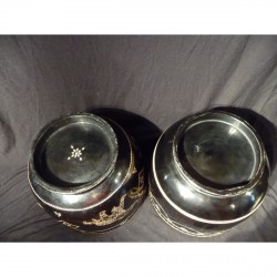 2 Black Lacquer Bowls with Elephant Motifs from Burma - LK-011