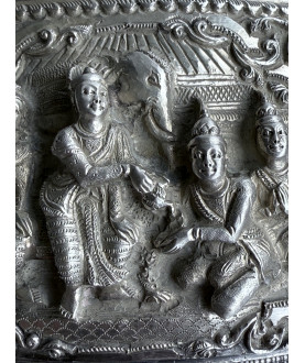 Antique Burmese silver bowl with court scenes – Sil-0208