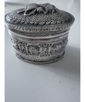 Antique Burmese silver box with Liondog and animals – Sil-0215