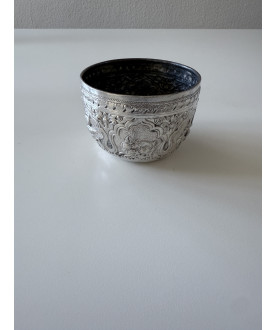 Antique Burmese silver bowl with animals – Sil-0216