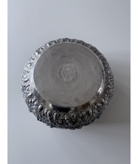 Antique Burmese silver bowl with court scenes and peacock – Sil-0220